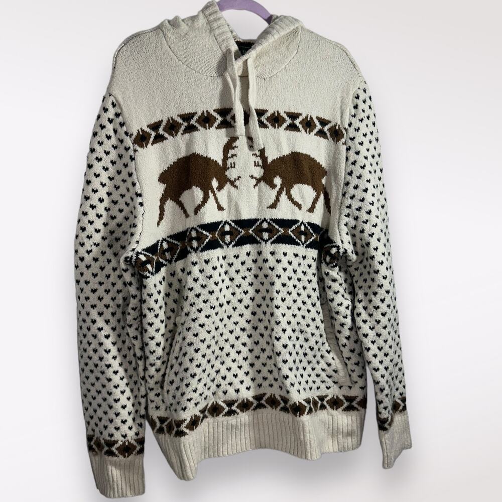 American Eagle Sweater Hoodie Womens XL Holidays Christmas Deer Warm Cable Knit